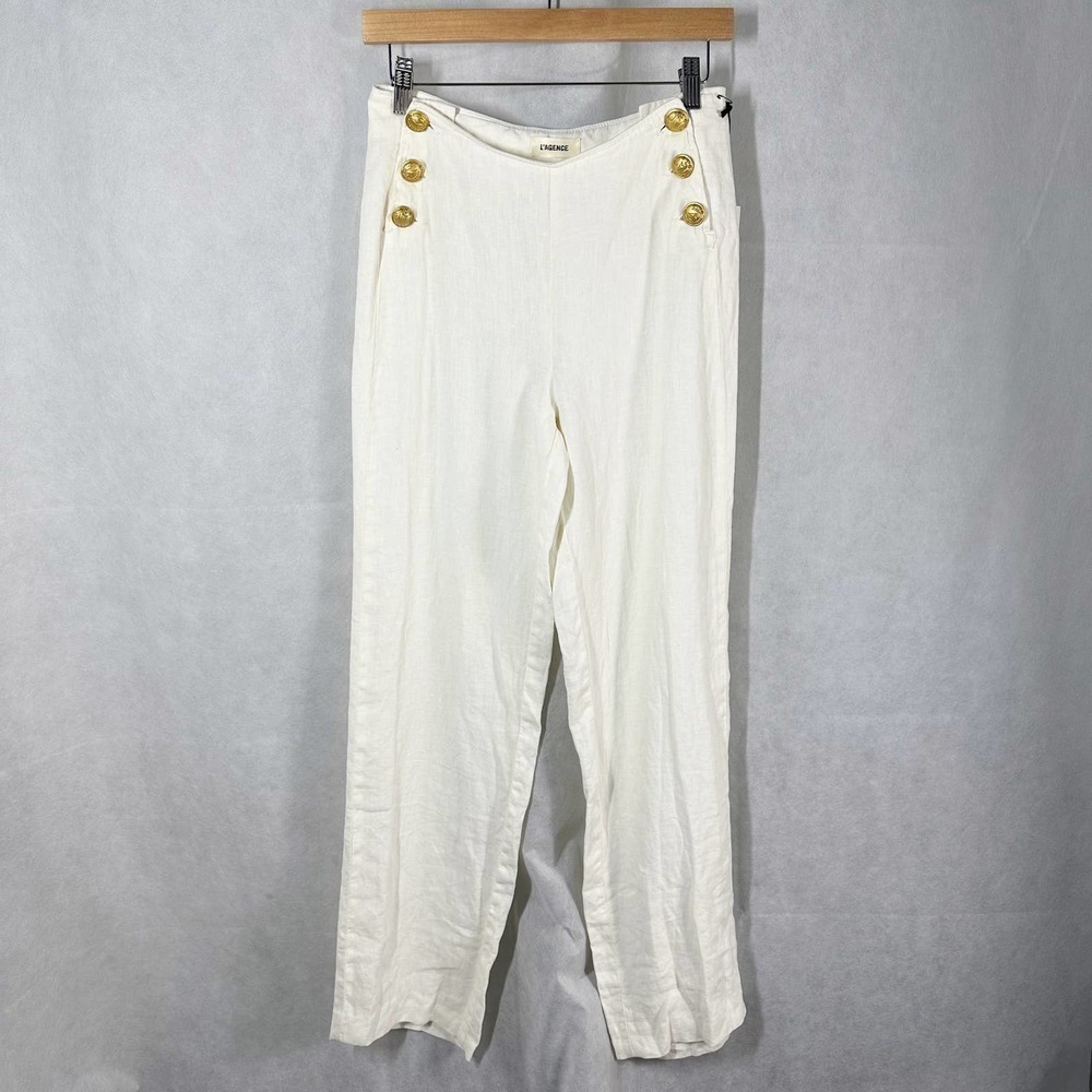 L’AGENCE Dee High Rise Sailor Linen Pants Bone color Size 25 - Picture 2 of 12
